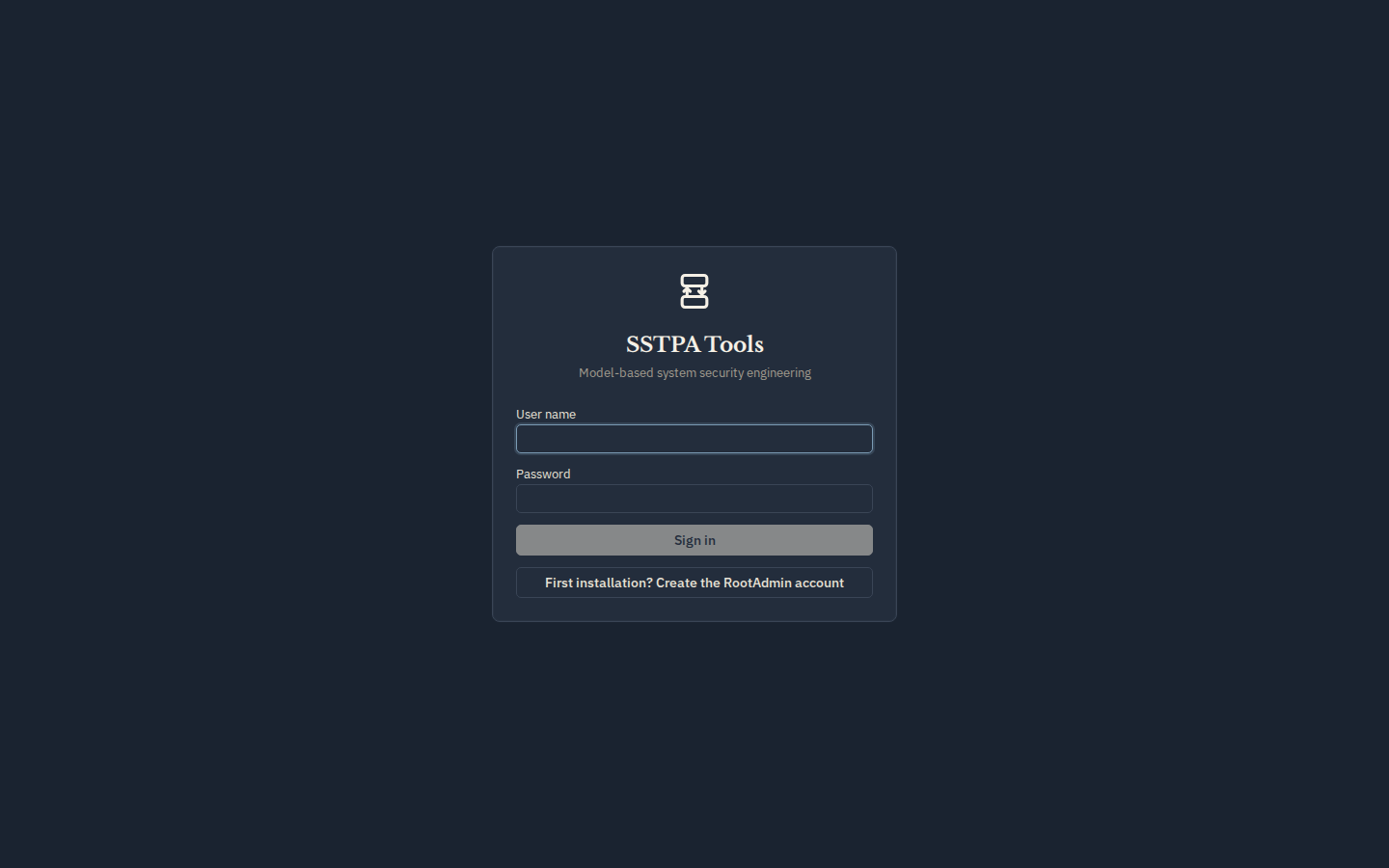 Login screen before authentication. — Dark theme