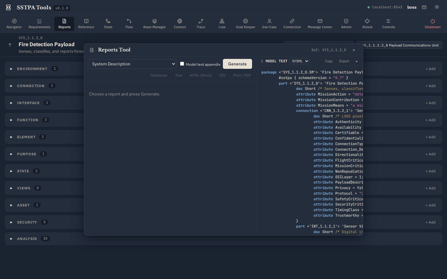 Reports Tool. — Dark theme
