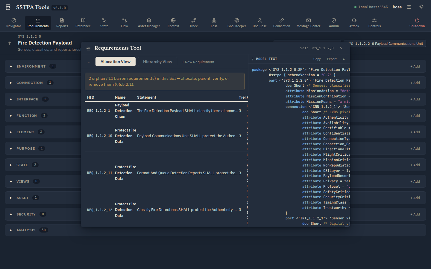Requirements Tool in Light and Dark. — Dark theme